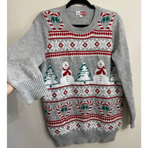 Women's Merry Wear Gray Christmas Sweater Size Medium Snowman Knit Top